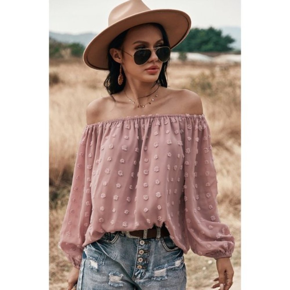 Boho Off Shoulder Loose Bubble Sleeve Top Gypsy - Picture 7 of 11